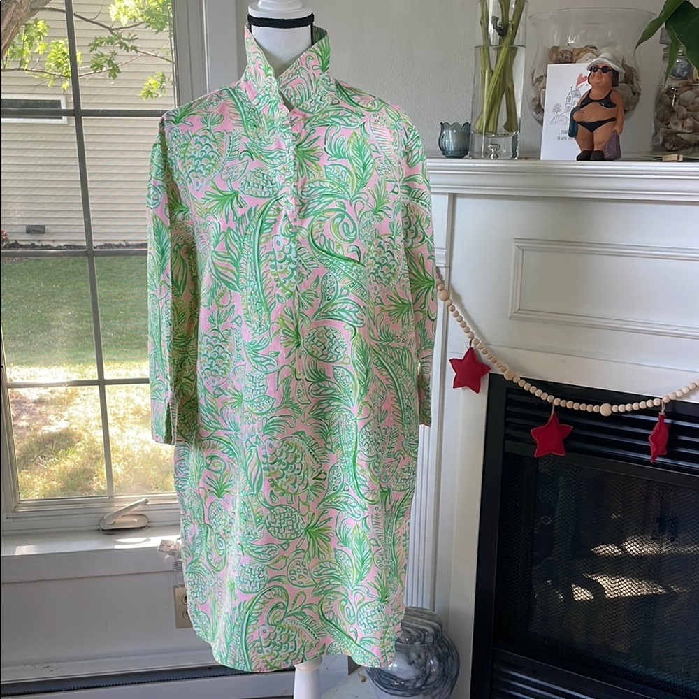 Lilly Pulitzer Pastel Pink & Green Floral Shirt Dress